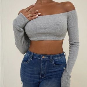 Off Shoulder Ribbed Knit Crop Top